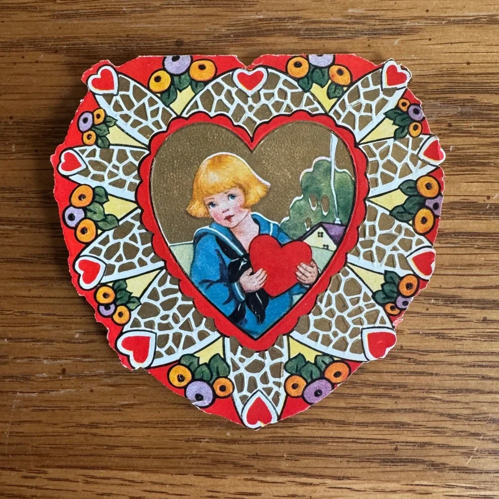 Vintage Valentine Card Boy Sailor Holding Heart Whitman‎ Made Worcester MA